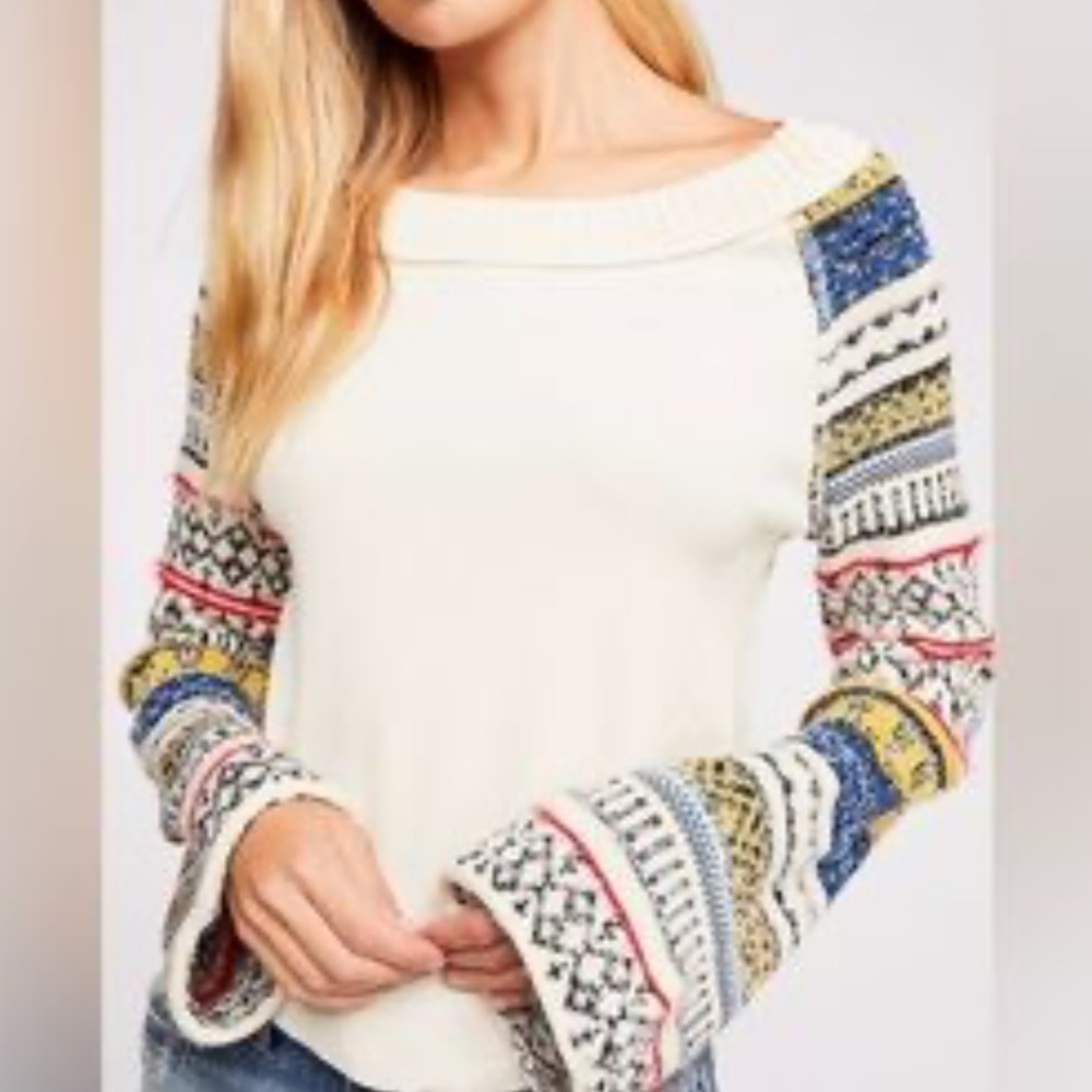 Free People Fairground Thermal Top Shirt Size Large Long Bell Sleeves